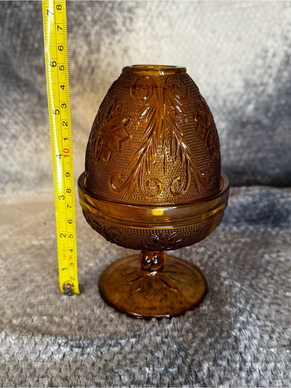 Vintage Indiana Glass Amber Pedestal Fairy Lamp Tiara Sandwich Excellent